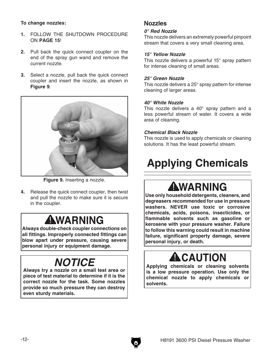 Applying chemicals, Notice | Grizzly H8191 User Manual | Page 14 / 40