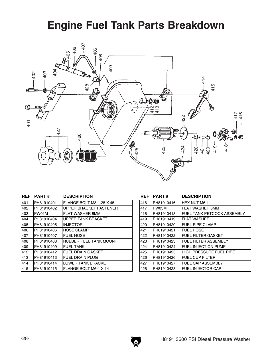 Engine fuel tank parts breakdown | Grizzly H8191 User Manual | Page 30 / 40