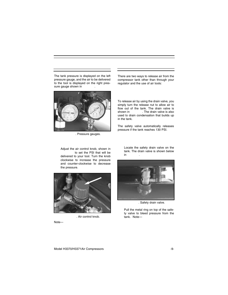 Air control, Delivered pressure, Air release | Grizzly H3371 User Manual | Page 11 / 28