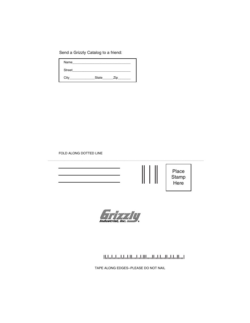 Place stamp here | Grizzly H3371 User Manual | Page 28 / 28