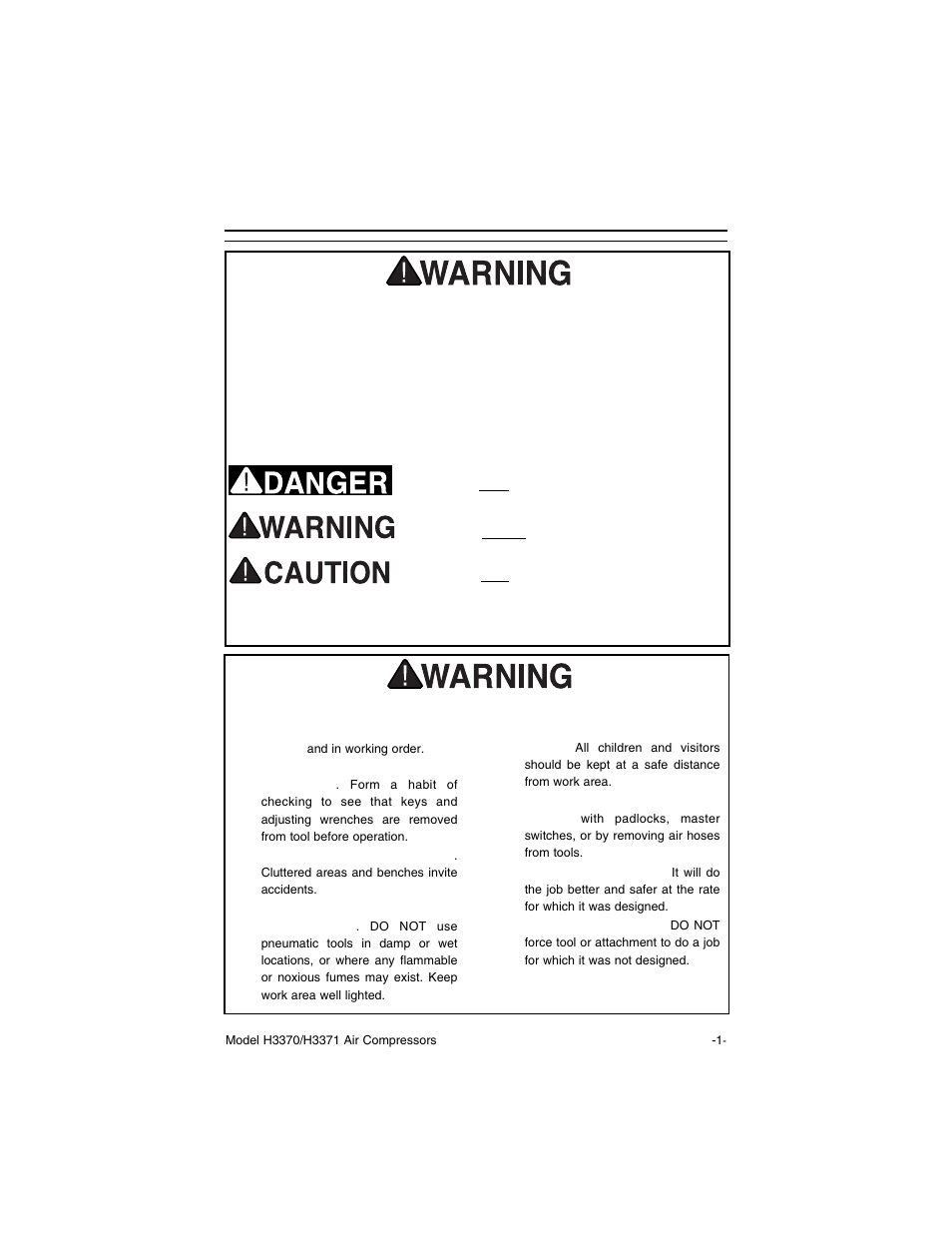 Safety, Notice, Safety instructions for pneumatic tools | Grizzly H3371 User Manual | Page 3 / 28