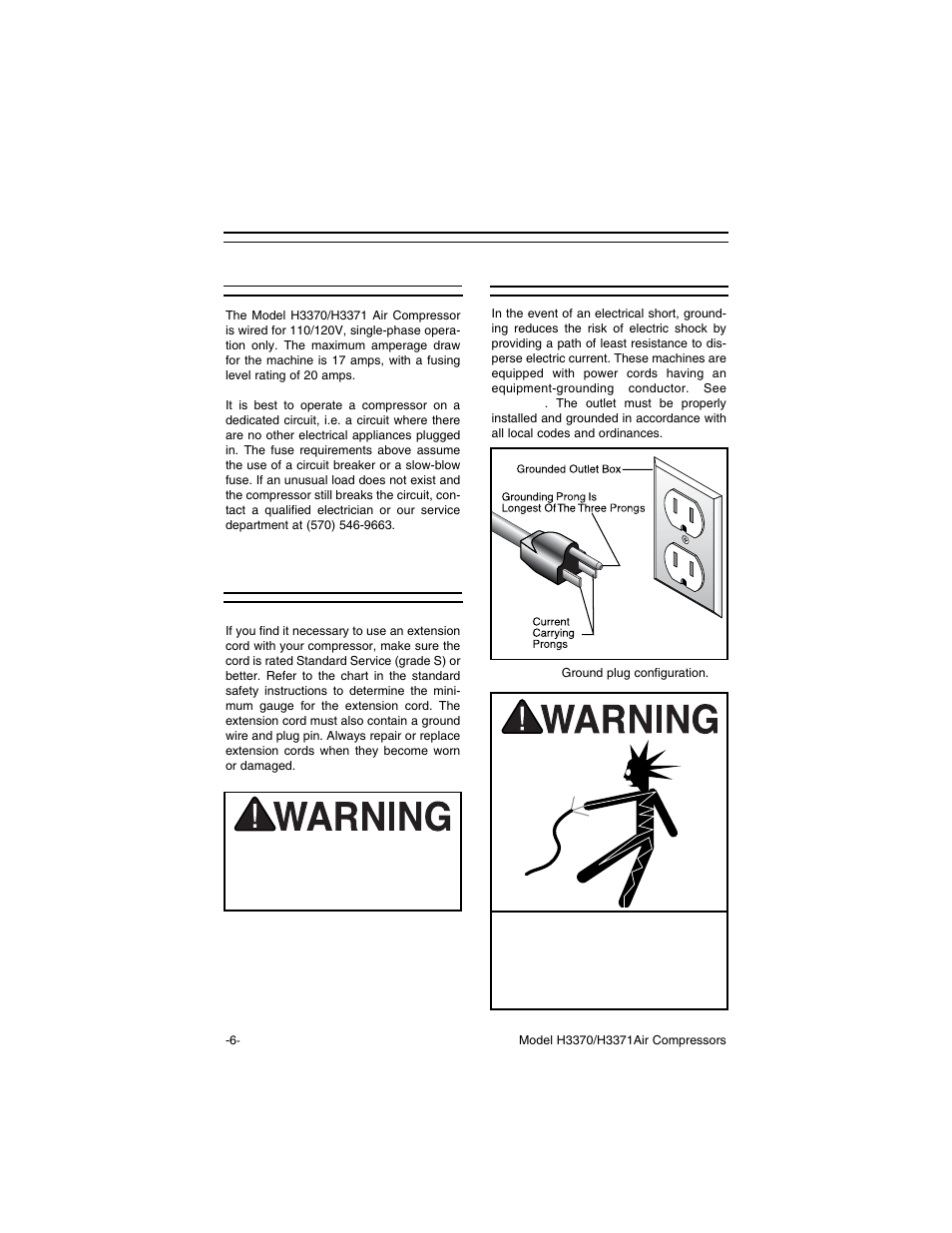 Circuit requirements, 110v operation extension cords, Grounding | Grizzly H3371 User Manual | Page 8 / 28
