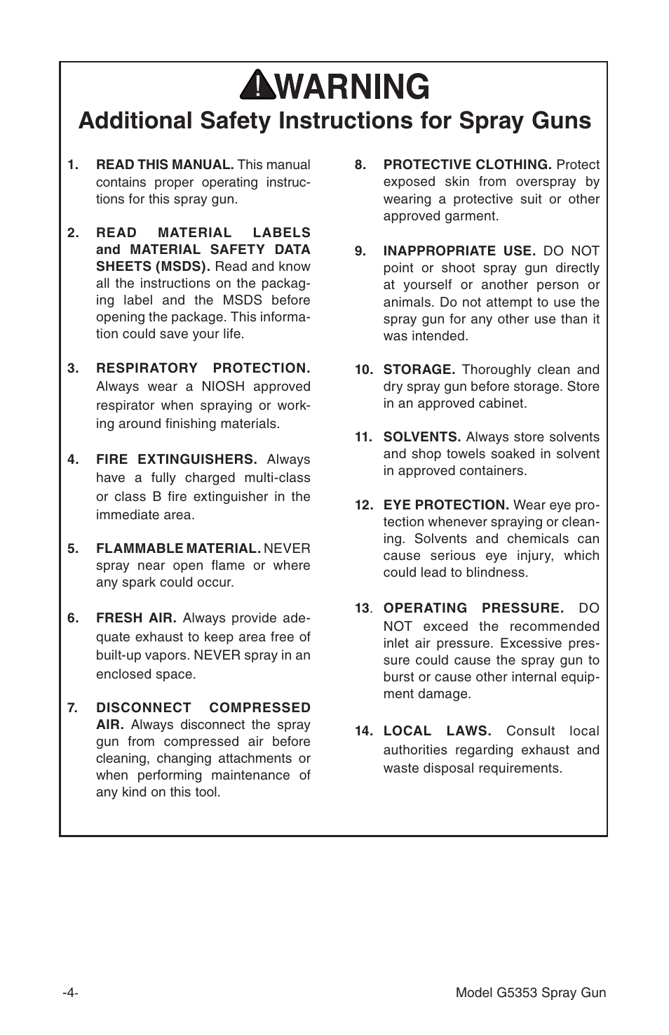 Additional safety instructions for spray guns | Grizzly G5353 User Manual | Page 4 / 20