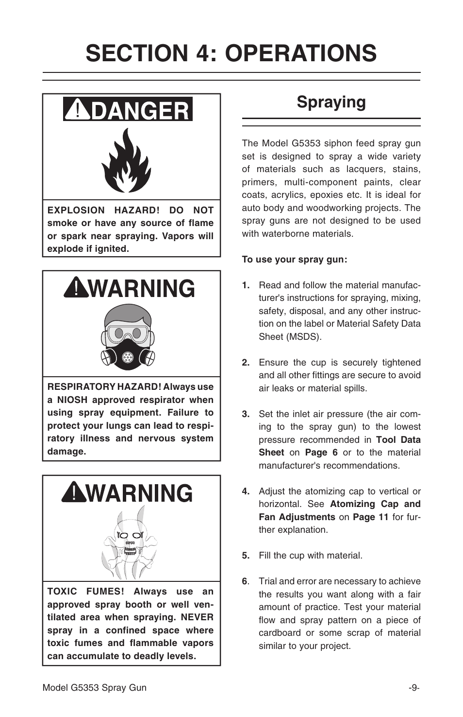Spraying | Grizzly G5353 User Manual | Page 9 / 20