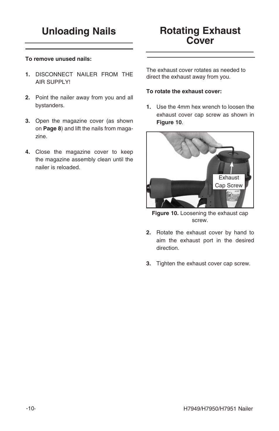 Rotating exhaust cover, Unloading nails | Grizzly H7951 User Manual | Page 13 / 28