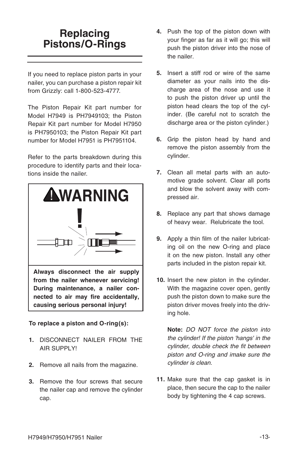 Replacing pistons/o-rings | Grizzly H7951 User Manual | Page 16 / 28