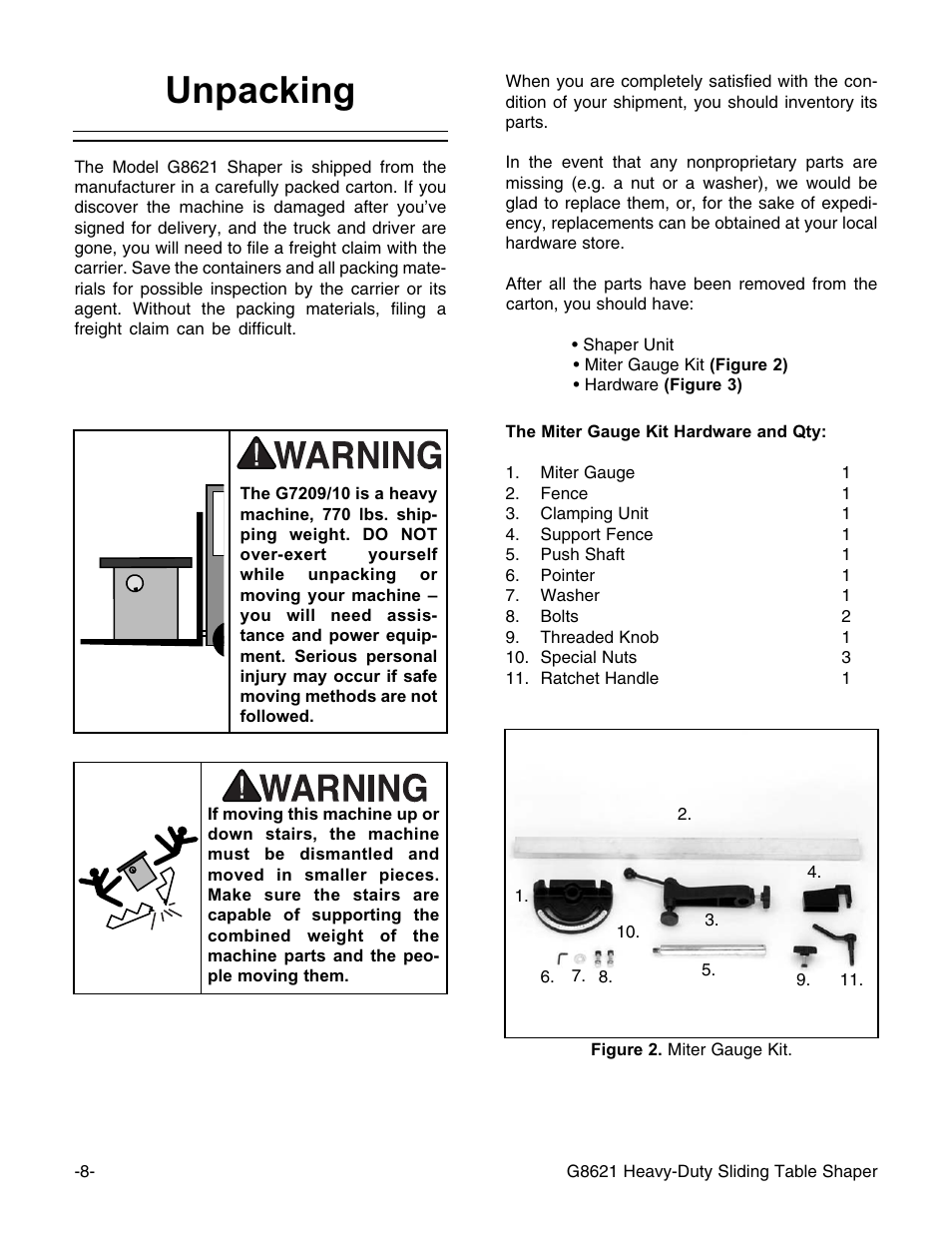 Unpacking | Grizzly G8621 User Manual | Page 10 / 48