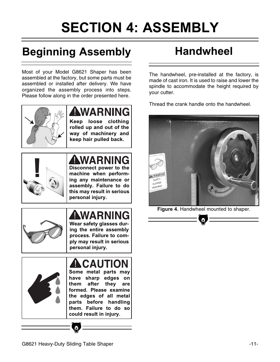 Beginning assembly, Handwheel | Grizzly G8621 User Manual | Page 13 / 48