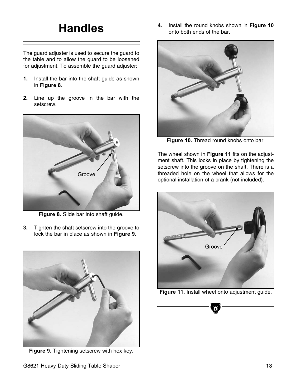 Handles | Grizzly G8621 User Manual | Page 15 / 48