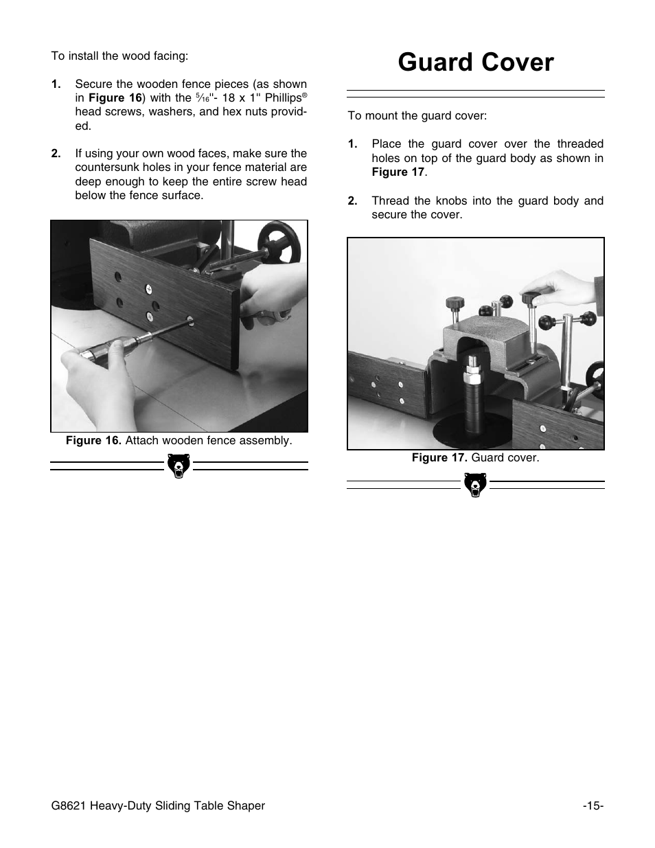 Guard cover | Grizzly G8621 User Manual | Page 17 / 48