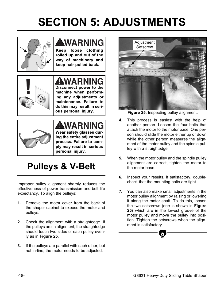 Pulleys & v-belt | Grizzly G8621 User Manual | Page 20 / 48