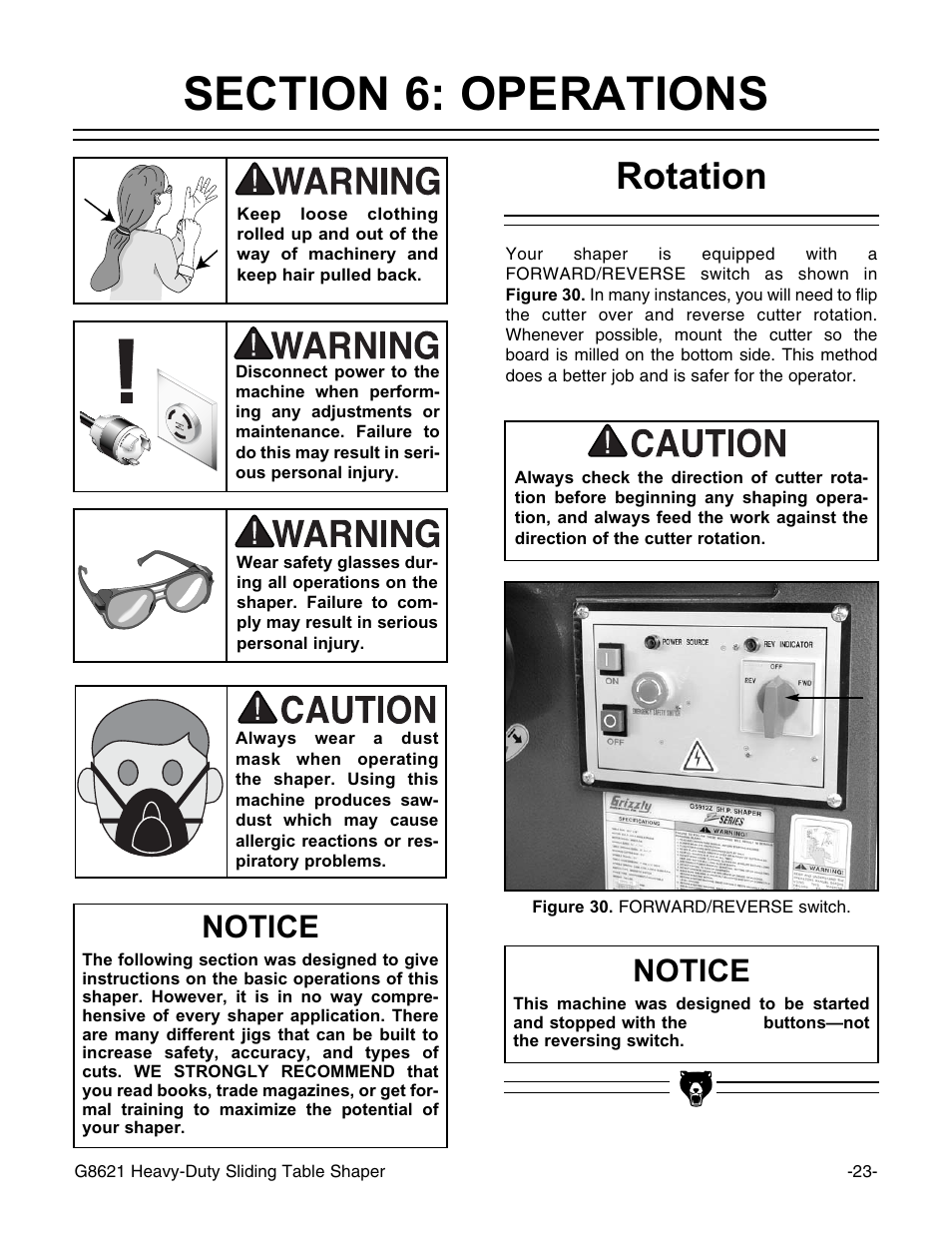 Rotation, Notice | Grizzly G8621 User Manual | Page 25 / 48