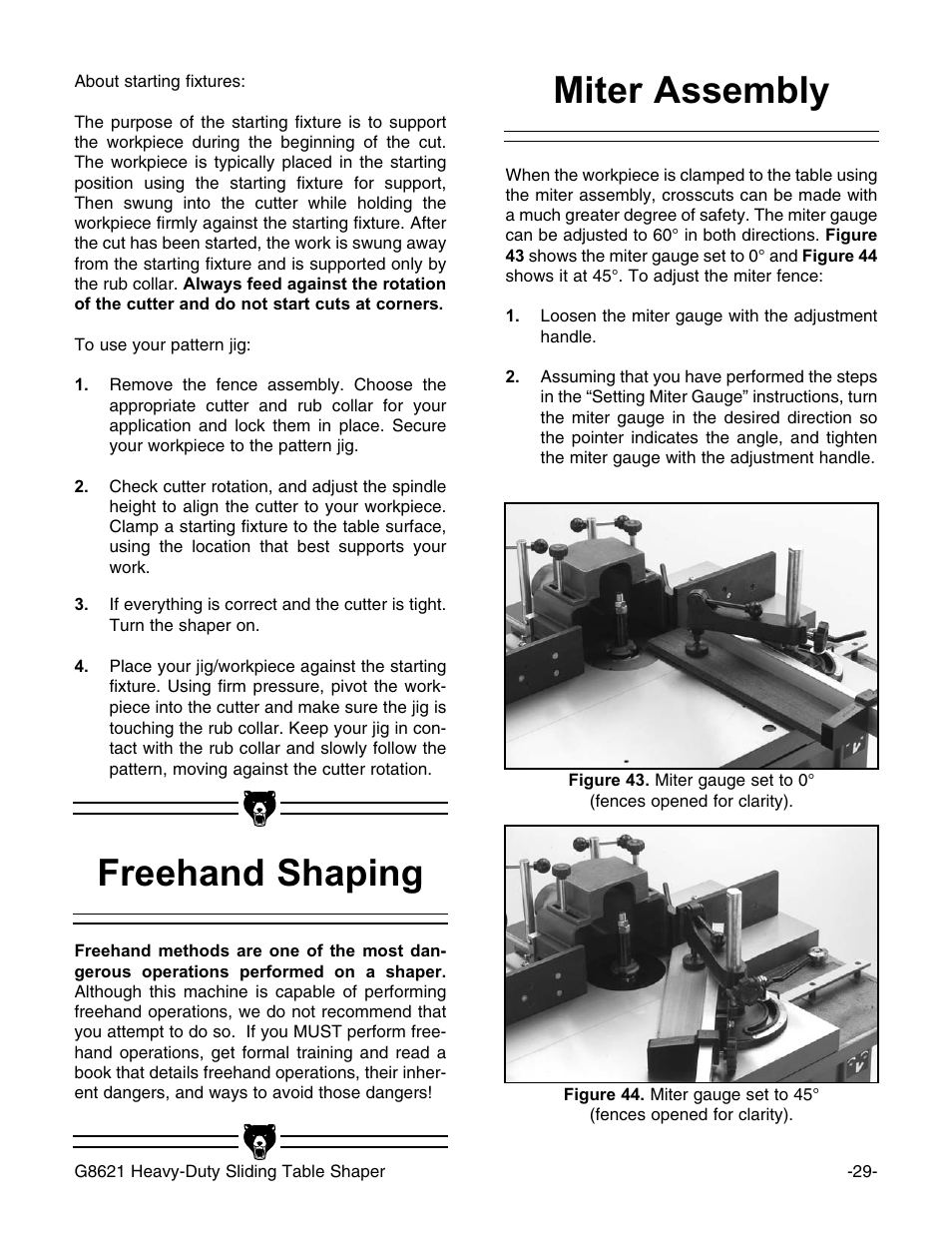 Freehand shaping, Miter assembly | Grizzly G8621 User Manual | Page 31 / 48