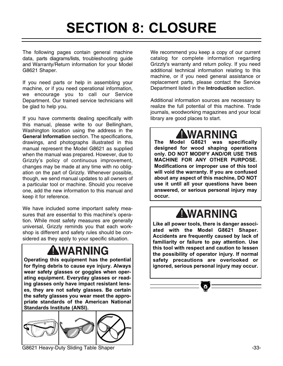 Grizzly G8621 User Manual | Page 35 / 48