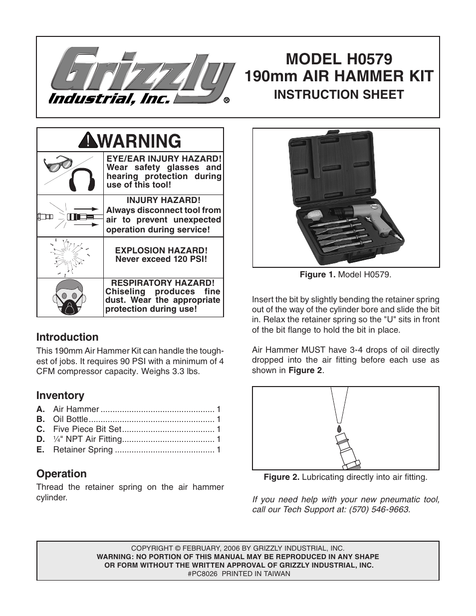 Grizzly 190mm Air Hammer Kit H0579 User Manual | 2 pages