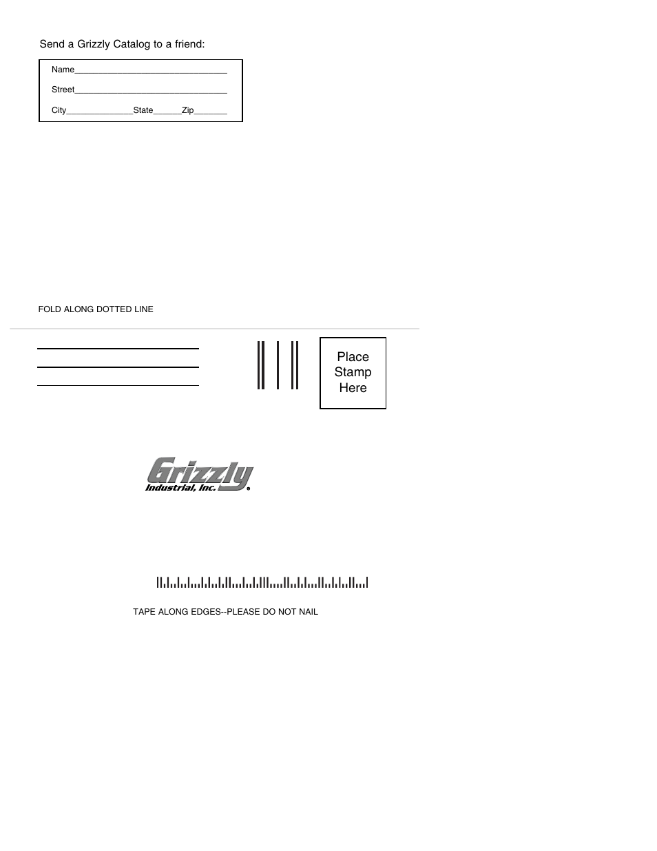 Place stamp here | Grizzly H3117 User Manual | Page 14 / 16
