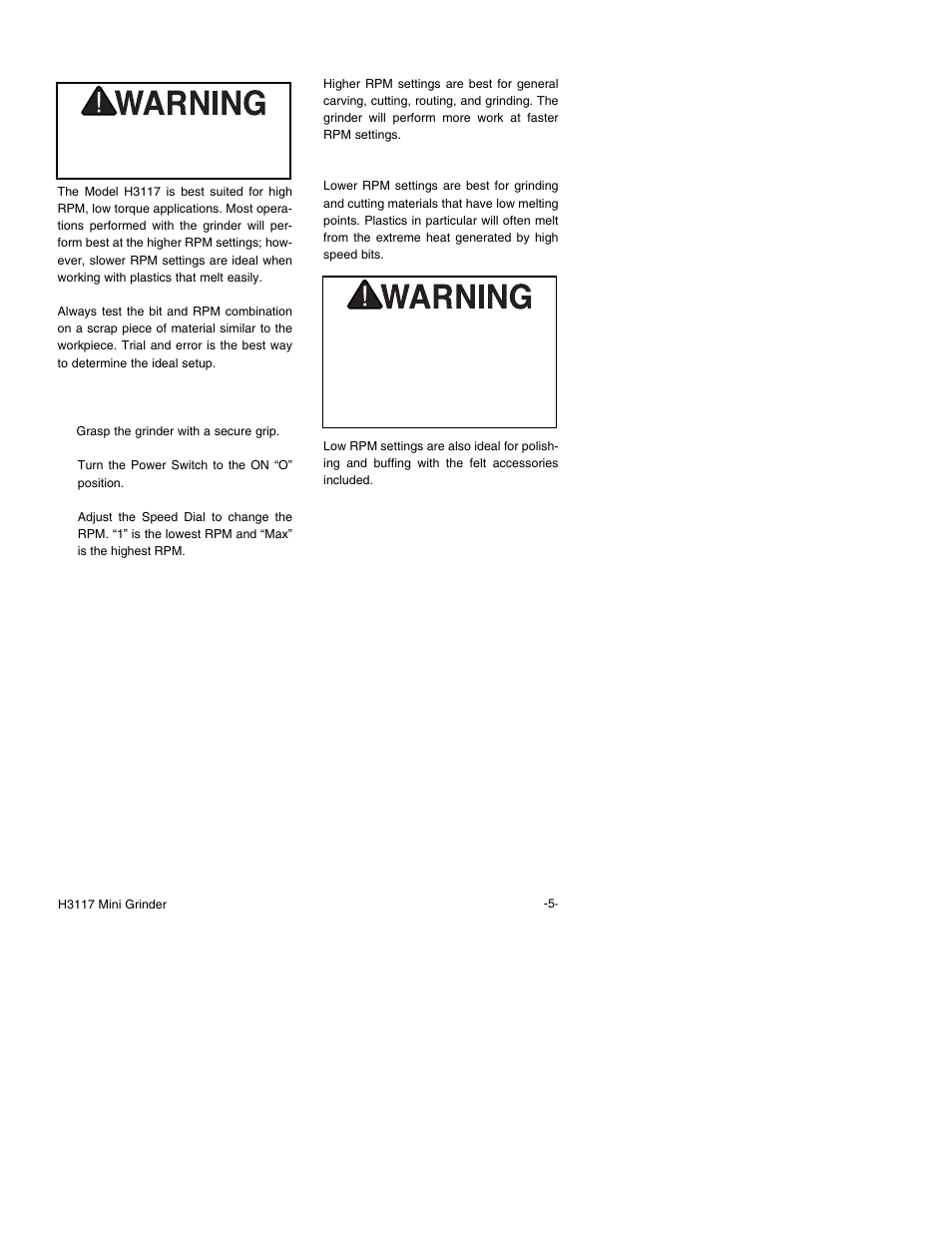 Using the grinder | Grizzly H3117 User Manual | Page 7 / 16