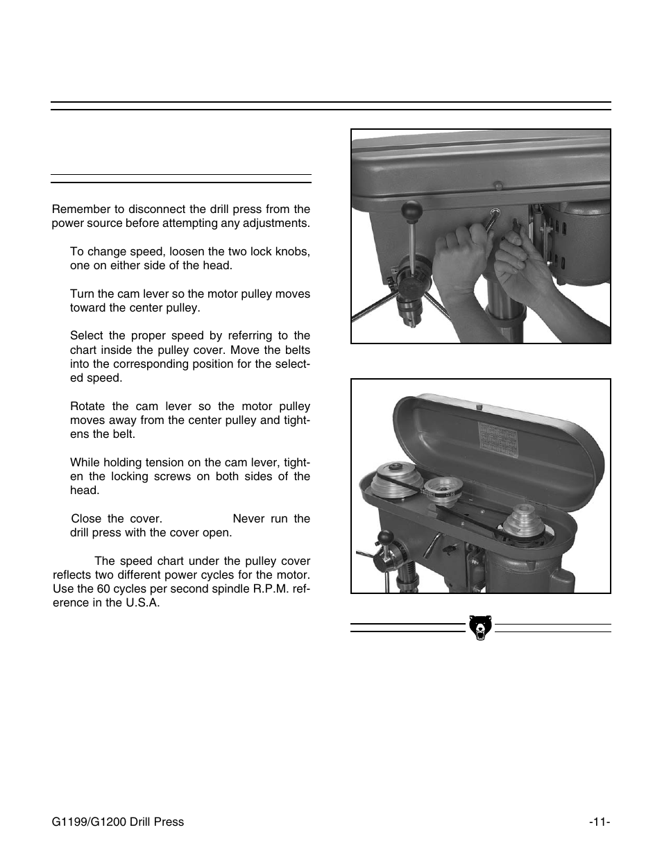 Speed change | Grizzly G1199 User Manual | Page 13 / 29