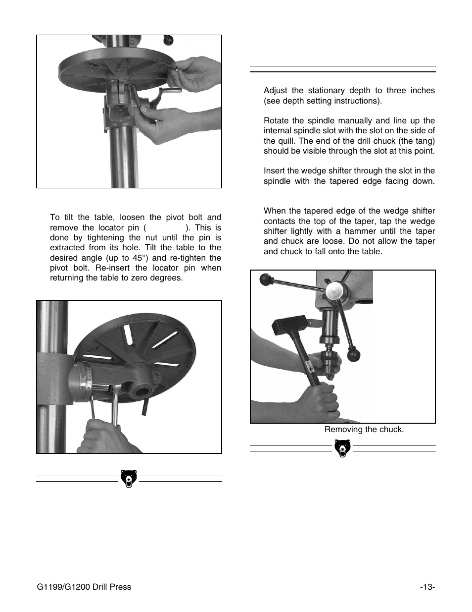 Chuck removal | Grizzly G1199 User Manual | Page 15 / 29