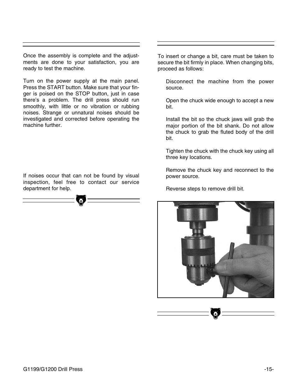 Test run drill changes | Grizzly G1199 User Manual | Page 17 / 29