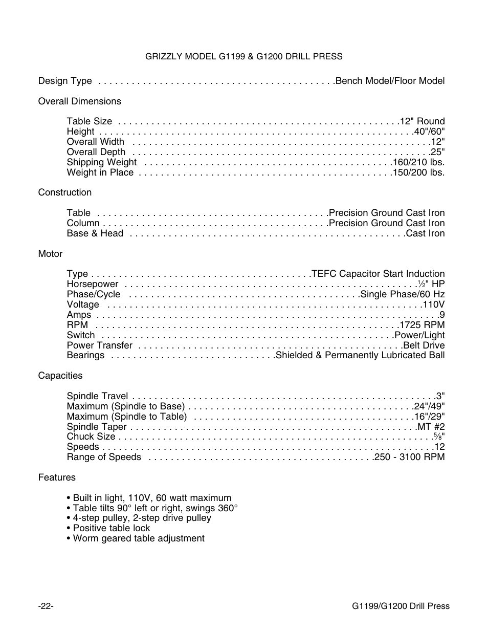 Machine data | Grizzly G1199 User Manual | Page 24 / 29