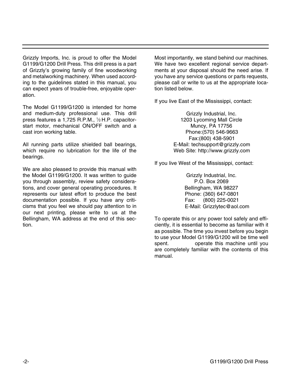 Grizzly G1199 User Manual | Page 4 / 29