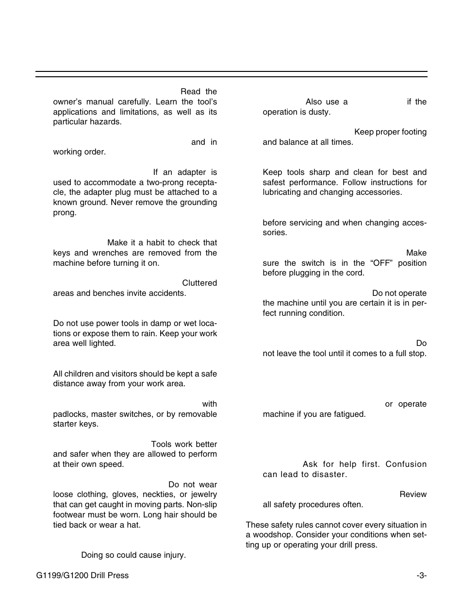 Safety rules for all tools | Grizzly G1199 User Manual | Page 5 / 29