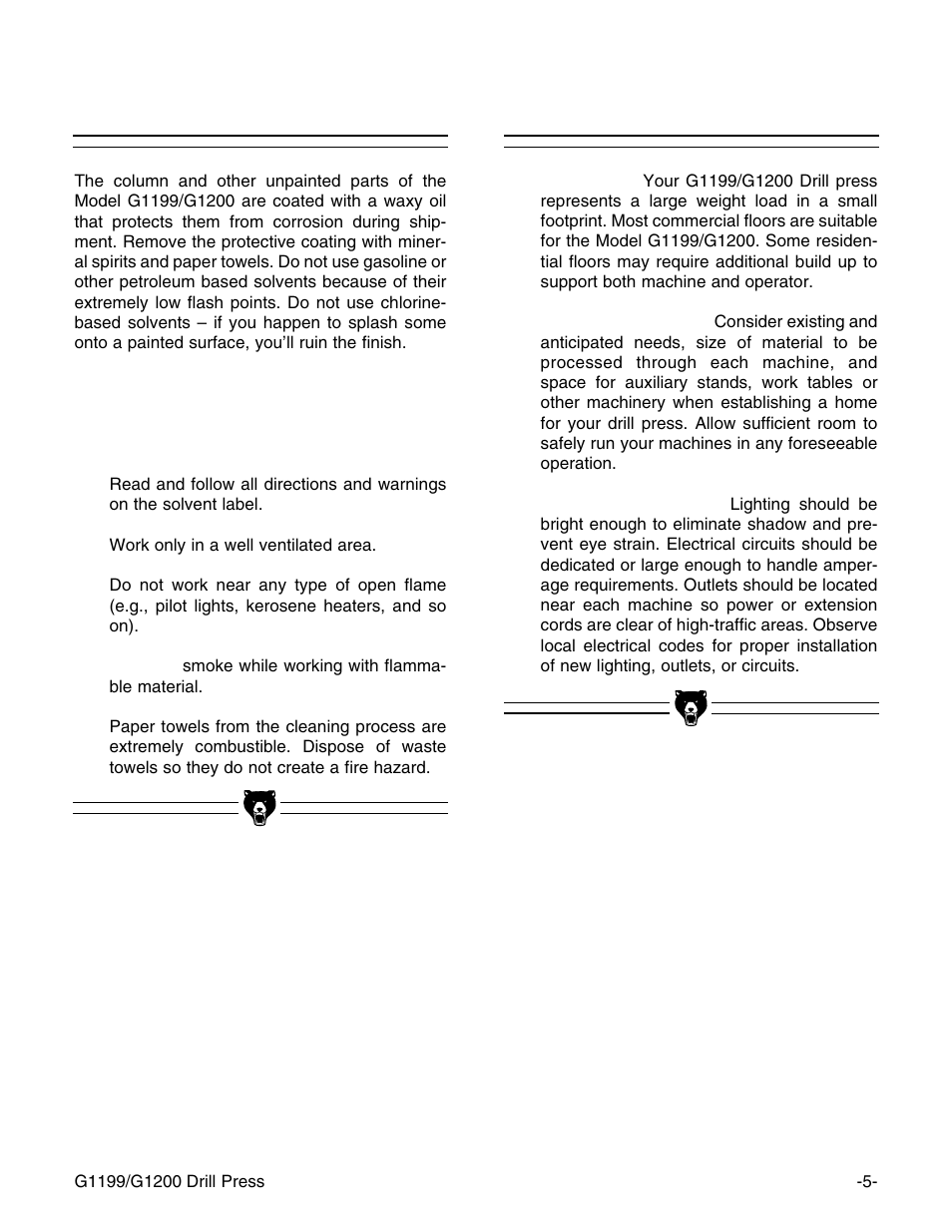 Clean up, Site considerations | Grizzly G1199 User Manual | Page 7 / 29