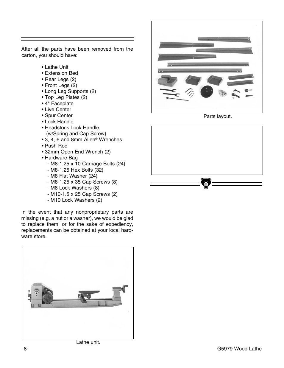 Piece inventory, Notice | Grizzly G5979 User Manual | Page 10 / 32