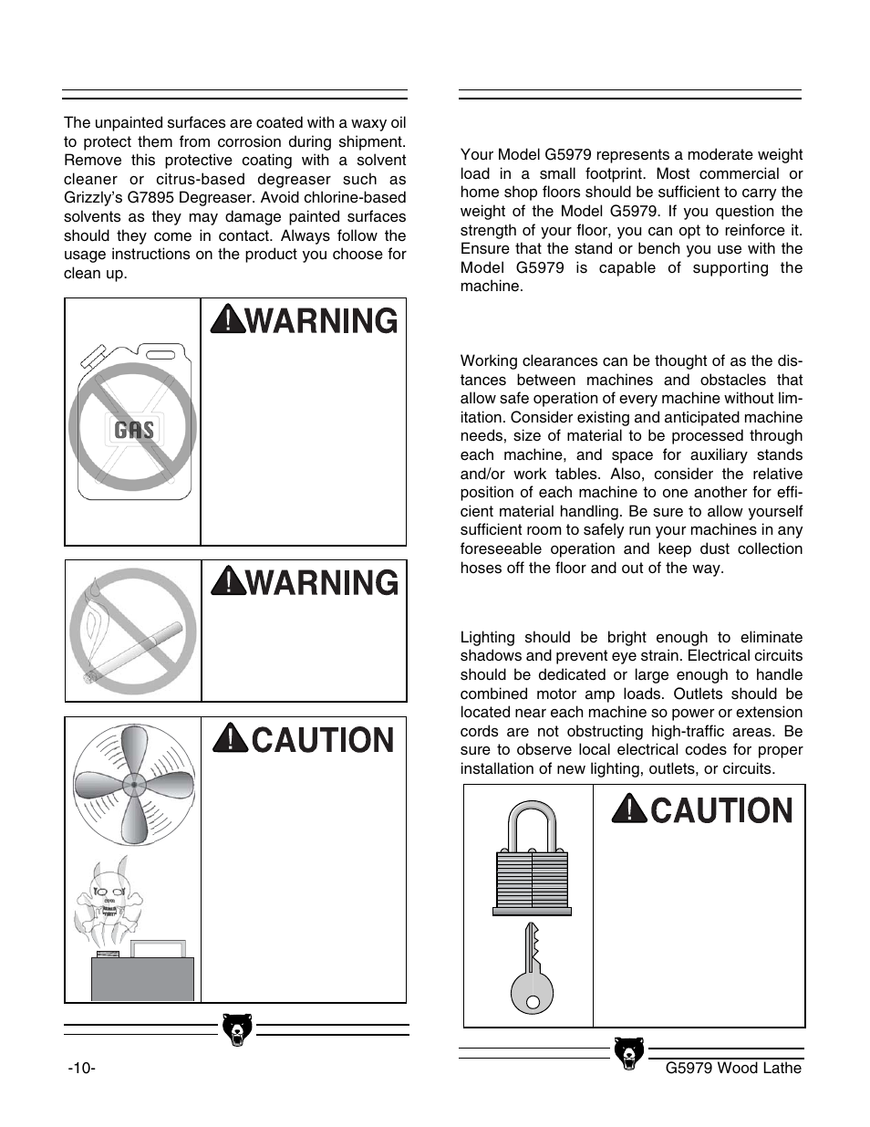 Clean up, Site considerations | Grizzly G5979 User Manual | Page 12 / 32