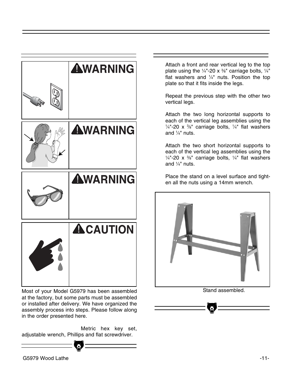 Beginning assembly, Stand | Grizzly G5979 User Manual | Page 13 / 32