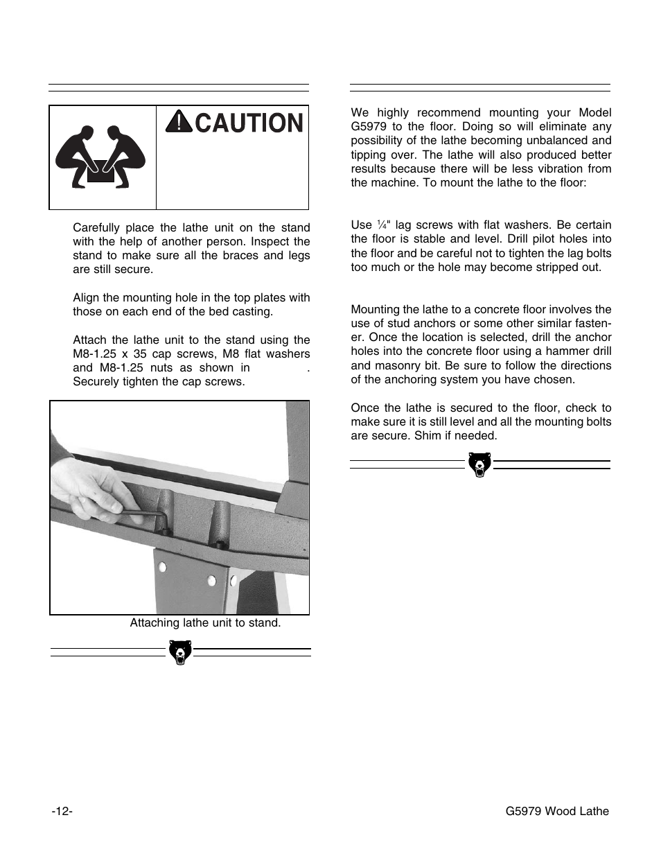 Lathe to stand, Floor mounting | Grizzly G5979 User Manual | Page 14 / 32
