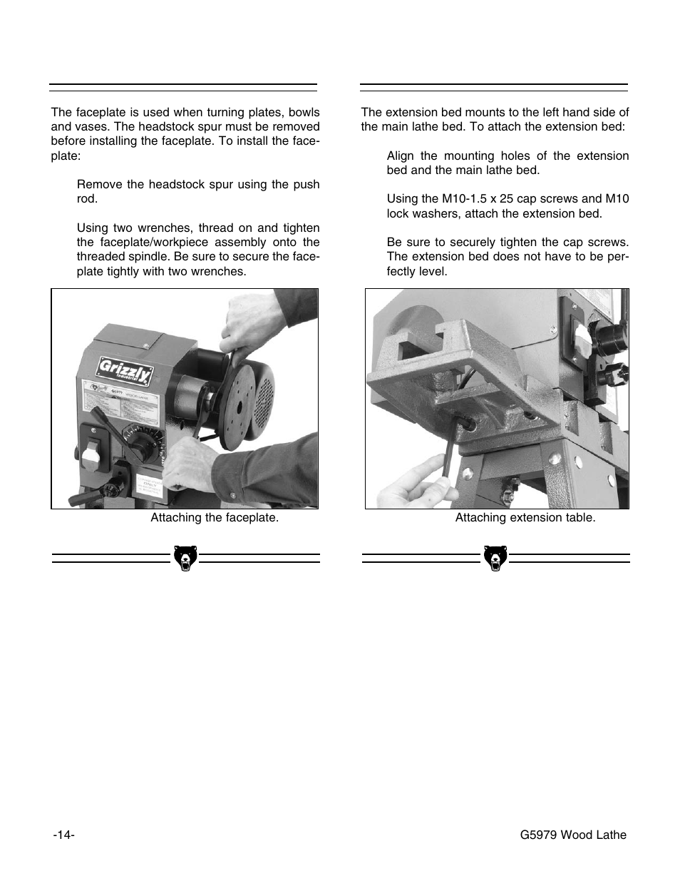 Faceplate, Extension bed | Grizzly G5979 User Manual | Page 16 / 32