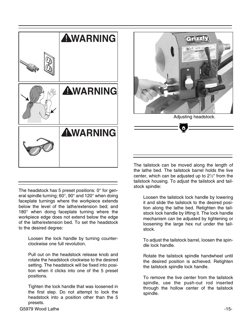 Headstock, Tailstock | Grizzly G5979 User Manual | Page 17 / 32