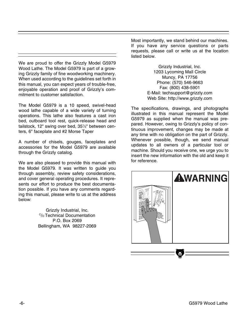 Commentary | Grizzly G5979 User Manual | Page 8 / 32