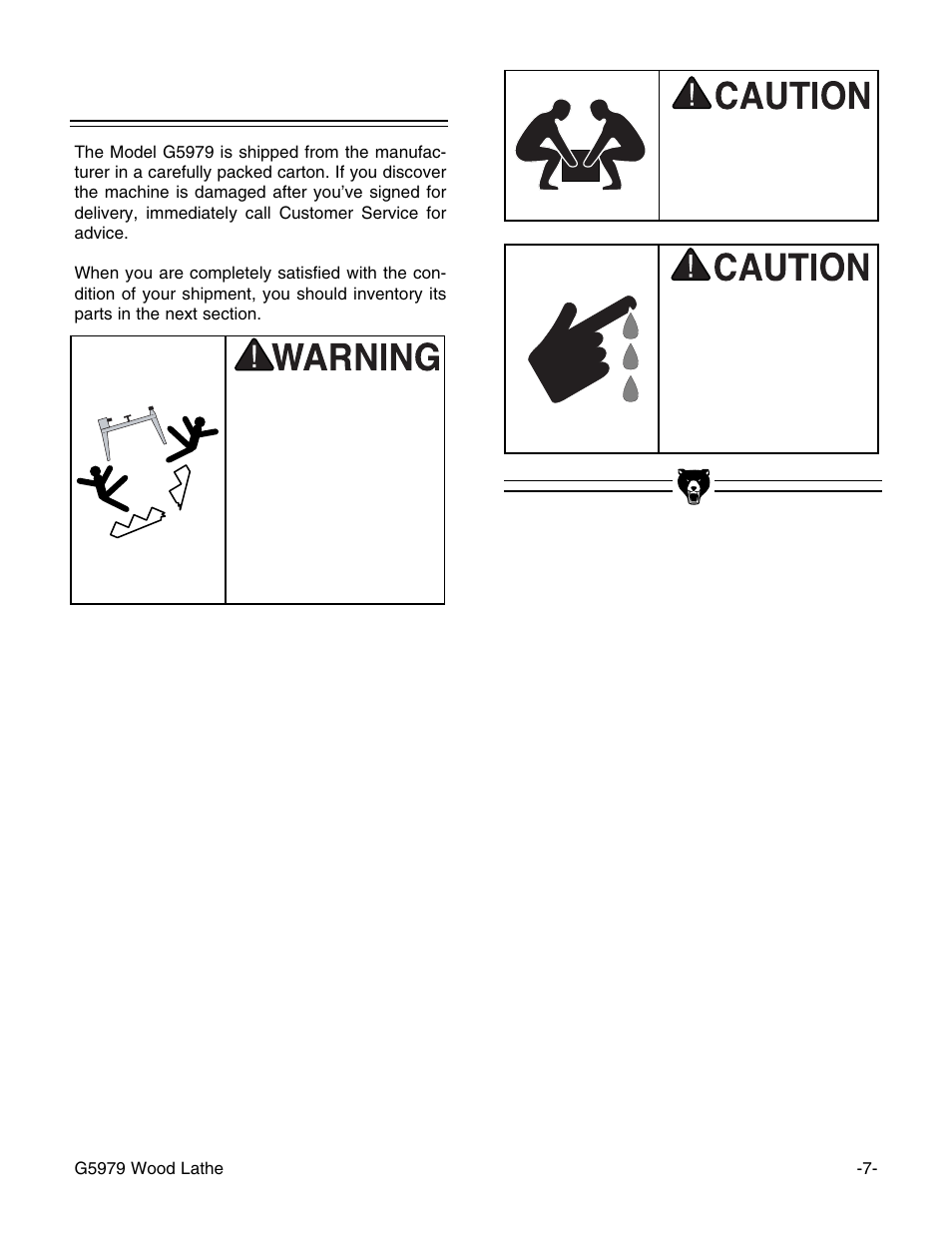 Unpacking | Grizzly G5979 User Manual | Page 9 / 32