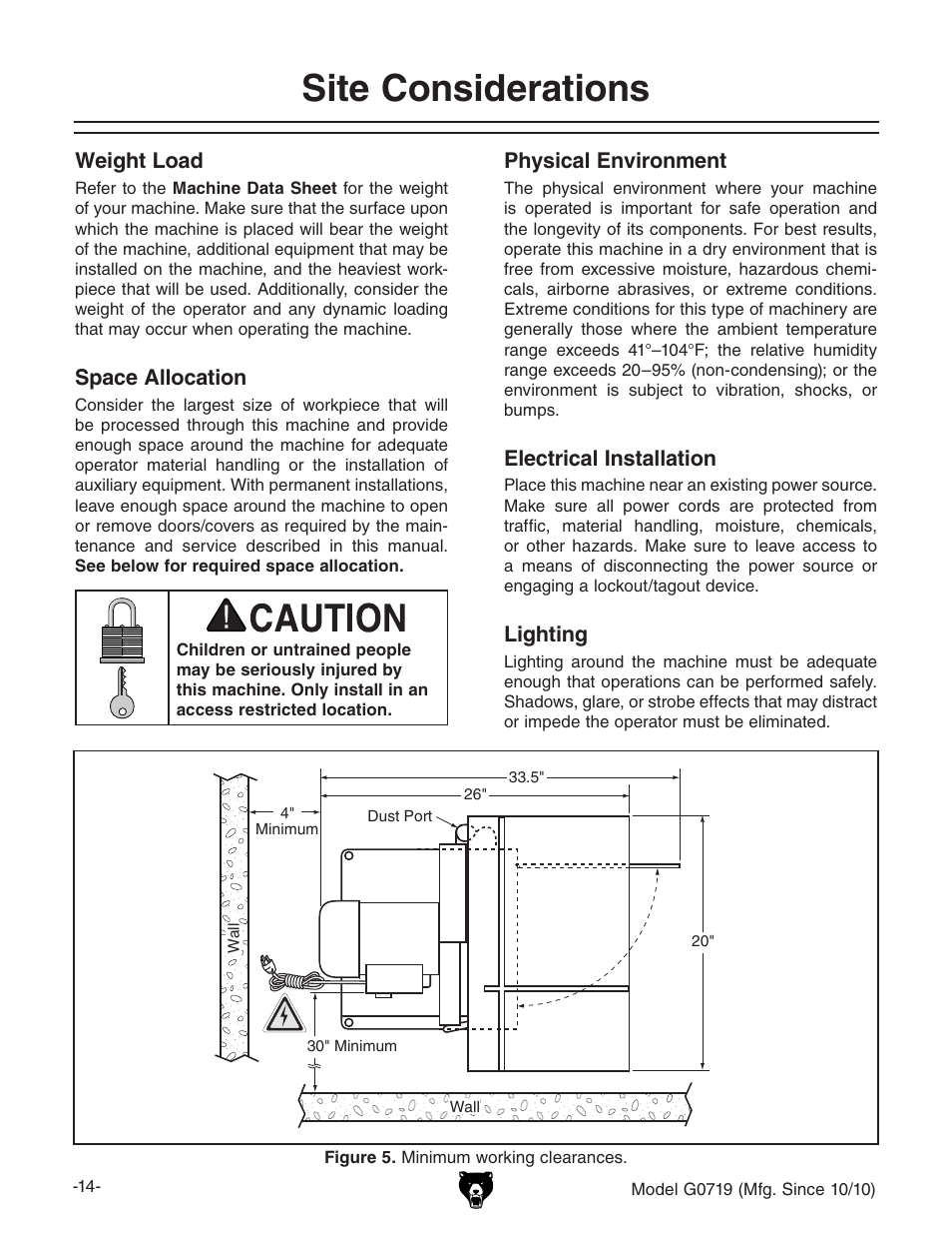 Site considerations | Grizzly G0719 User Manual | Page 16 / 36