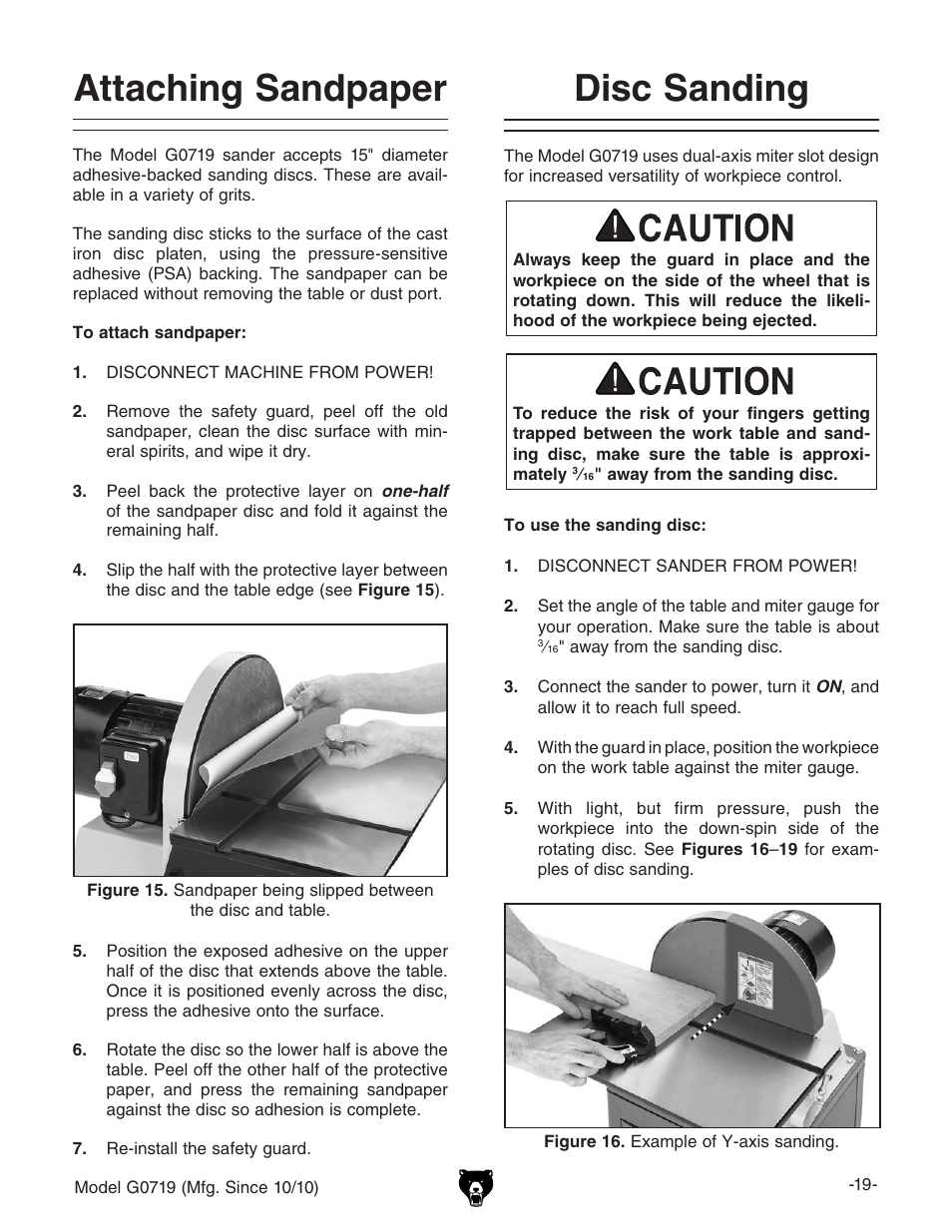 Disc sanding, Attaching sandpaper | Grizzly G0719 User Manual | Page 21 / 36