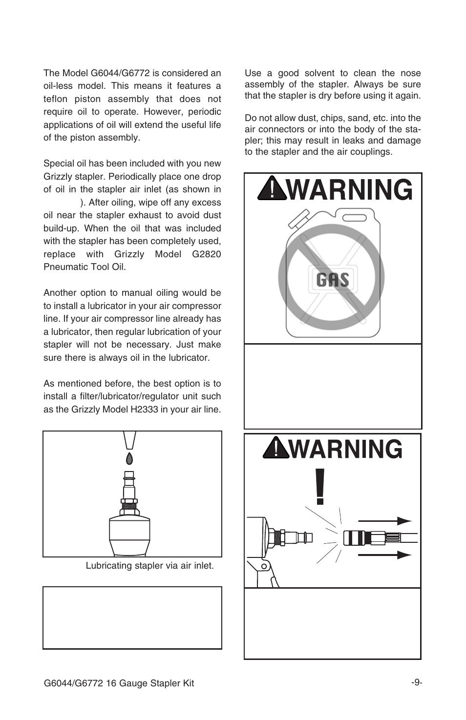 Notice, Cleaning stapler, Oiling stapler | Grizzly G6772 User Manual | Page 10 / 20