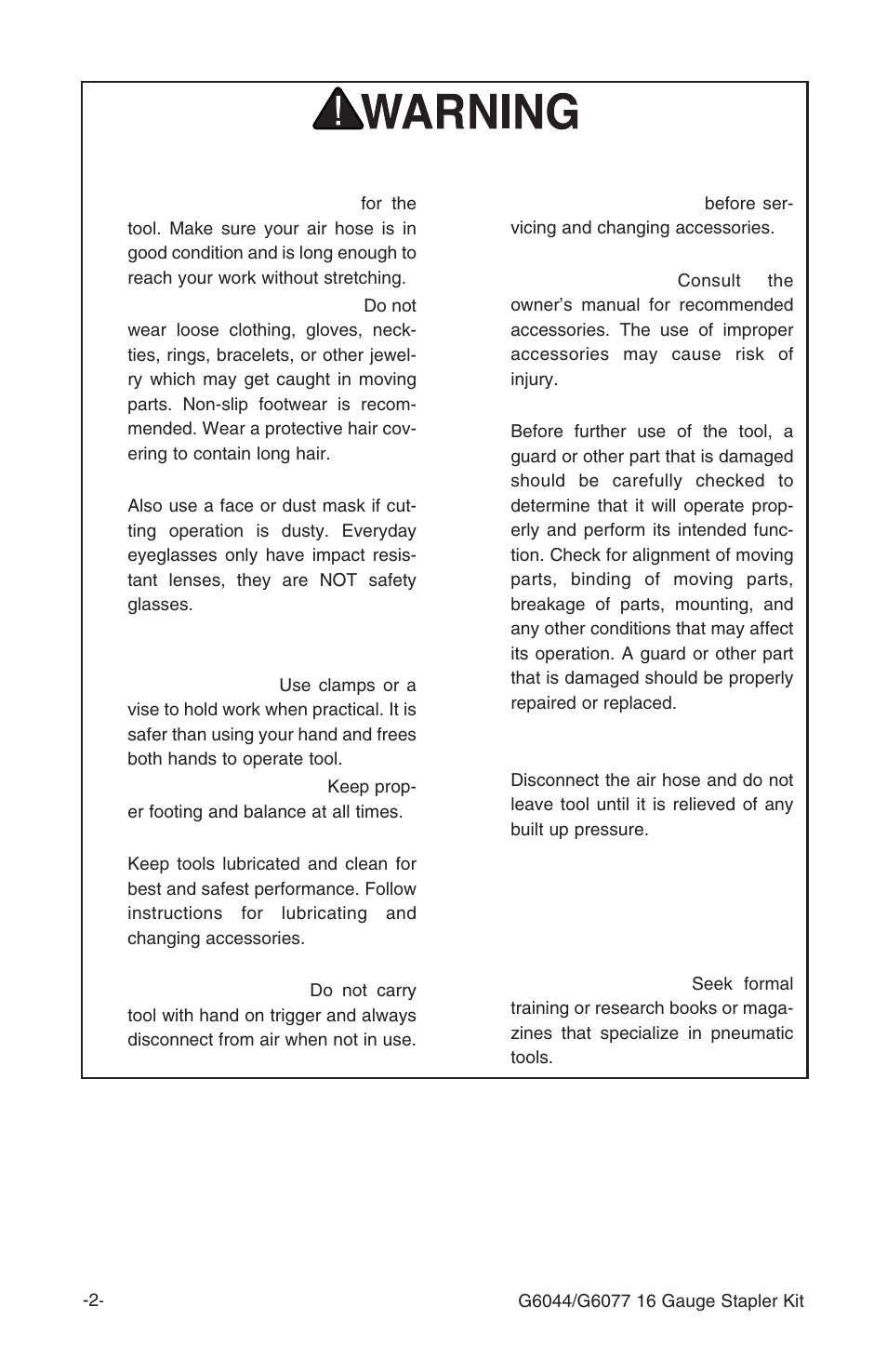 Safety instructions for pneumatic tools | Grizzly G6772 User Manual | Page 3 / 20