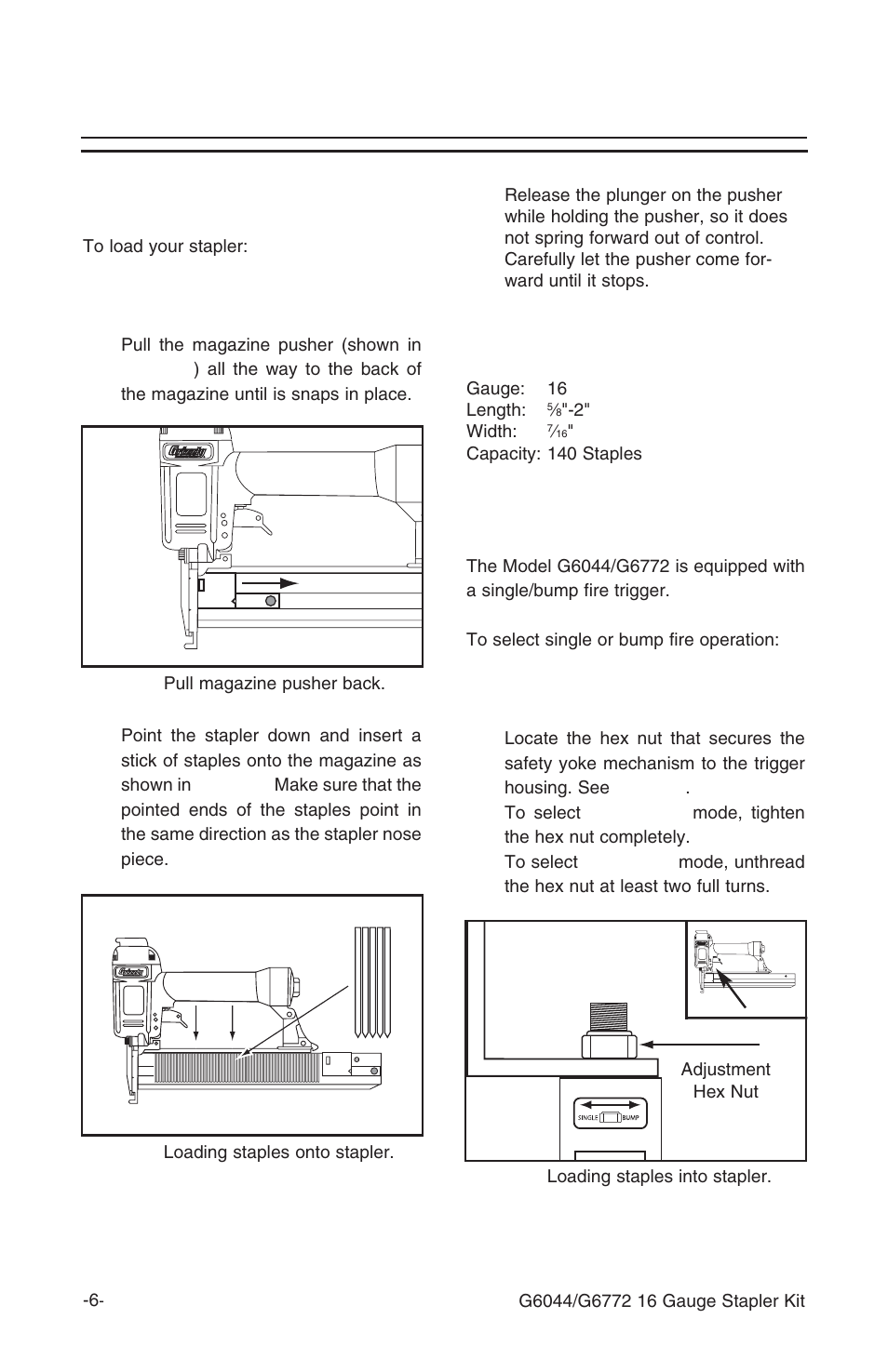 Operation, Loading stapler single/bump fire mode | Grizzly G6772 User Manual | Page 7 / 20