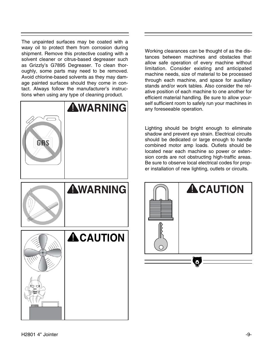 Site considerations, Clean up | Grizzly H2801 User Manual | Page 11 / 32