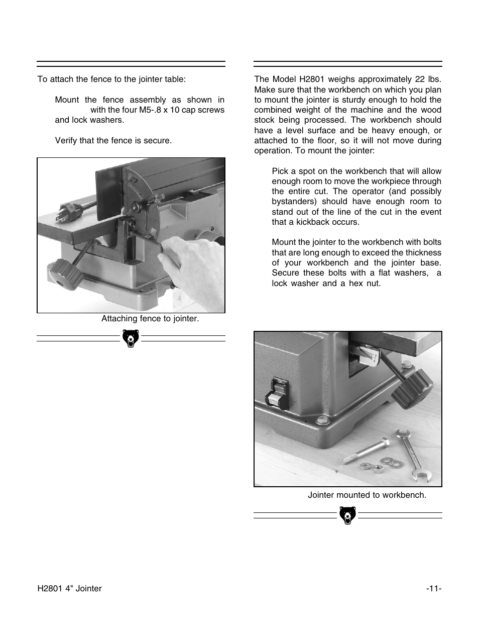 Fence, Mounting jointer | Grizzly H2801 User Manual | Page 13 / 32