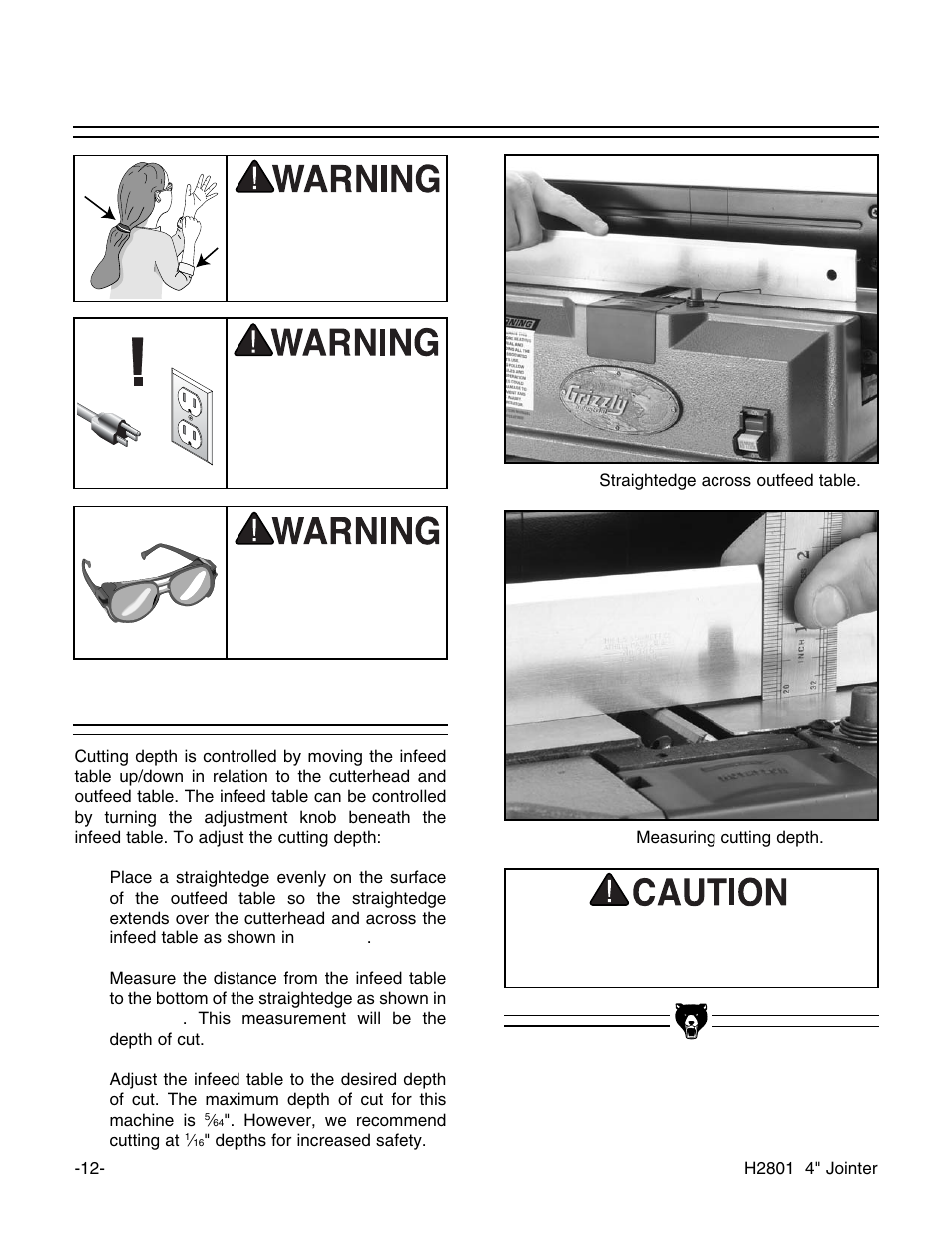 Cutting depth | Grizzly H2801 User Manual | Page 14 / 32