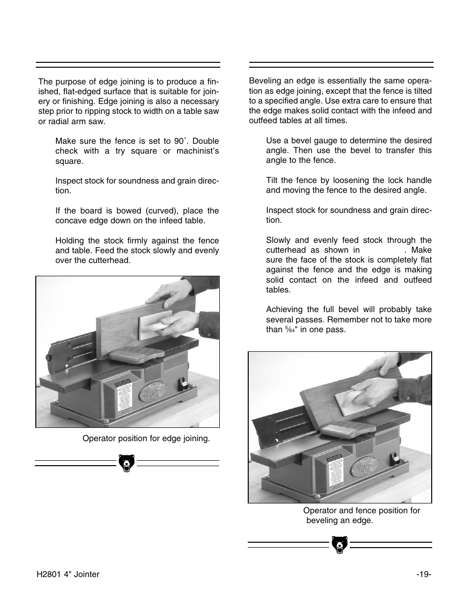 Beveling, Edge joining | Grizzly H2801 User Manual | Page 21 / 32