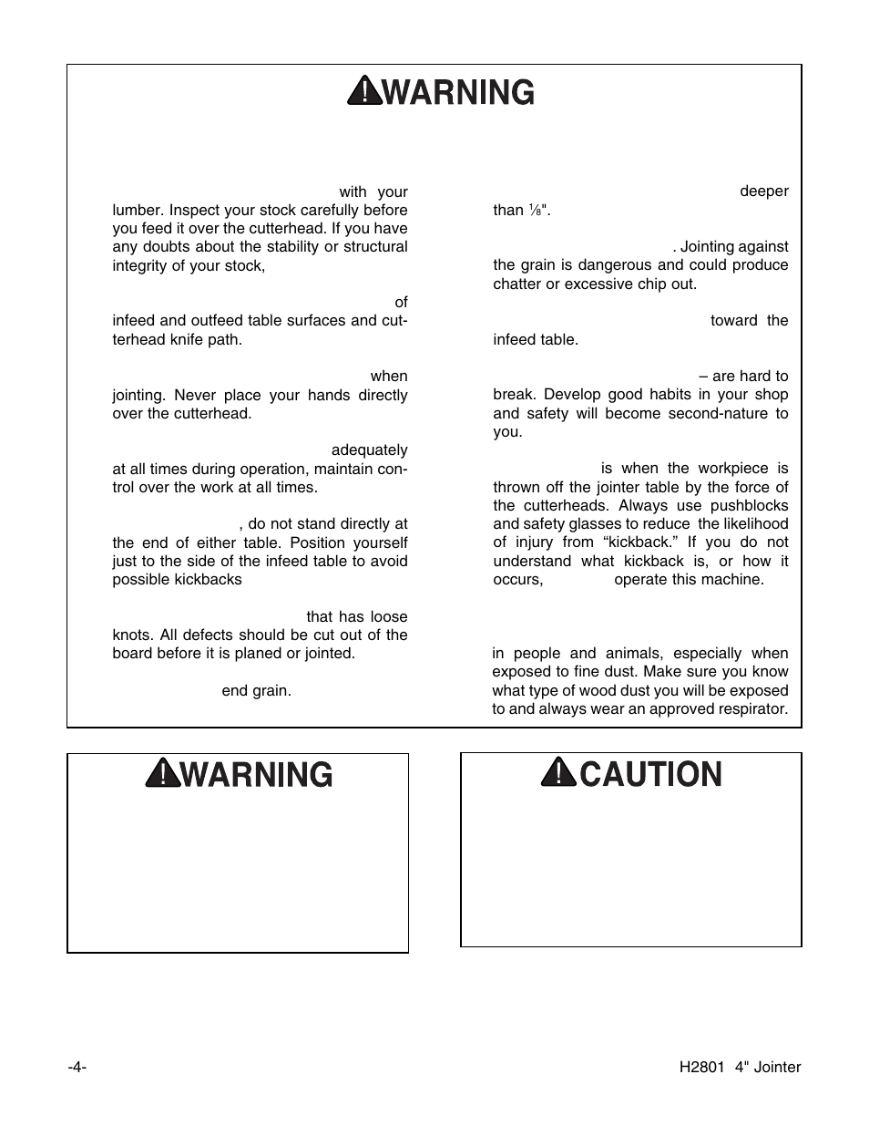 Additional safety instructions for jointers | Grizzly H2801 User Manual | Page 6 / 32