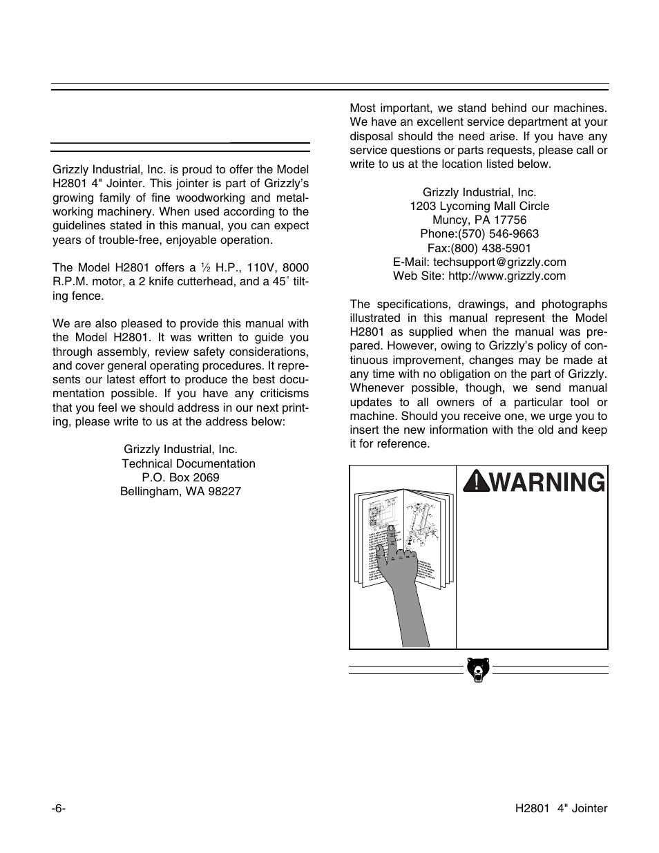 Commentary | Grizzly H2801 User Manual | Page 8 / 32