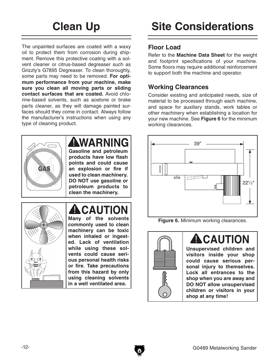 Site considerations clean up | Grizzly G0489 User Manual | Page 14 / 28