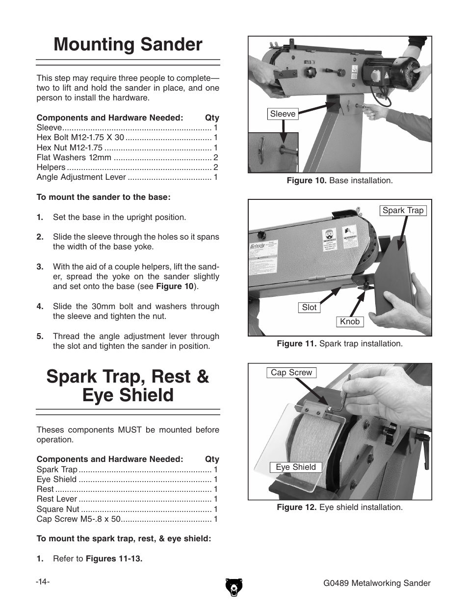 Mounting sander, Spark trap, rest & eye shield | Grizzly G0489 User Manual | Page 16 / 28