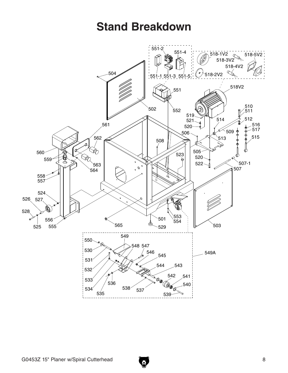 Stand breakdown | Grizzly G0453Z User Manual | Page 6 / 8